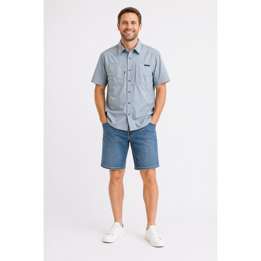 Free Country Mens Nylon Spandex Short Sleeve Shirt Blue Cloud MAS4206 Small NWT